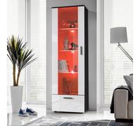 Komodee, Vitrine Armoire Alessandria, Noir Blanc, Largeur 60 cm x Hauteur :192 cm x Profondeur 42 cm, LED RGB, 3 étagères, pour Salon, Chambre, Entrée