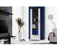 Komodee, Vitrine Armoire Alessandria, Noir Blanc, Largeur 60 cm x Hauteur :192 cm x Profondeur 42 cm, sans LED, 3 étagères, pour Salon, Chambre, Entrée