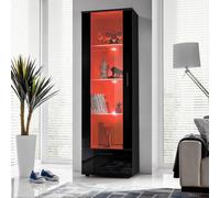 Komodee, Vitrine Armoire Alessandria, Noir Noir, Largeur 60 cm x Hauteur :192 cm x Profondeur 42 cm, LED RGB, 3 étagères, pour Salon, Chambre, Entrée