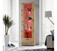 Komodee, Vitrine Armoire Alessandria, Wotan Wotan, Largeur 60 cm x Hauteur :192 cm x Profondeur 42 cm, LED RGB, 3 étagères, pour Salon, Chambre, Entrée