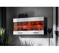Komodee, Vitrine Armoire Savona, Blanc Noir, Largeur 100 cm x Hauteur 50 cm x Profondeur 30 cm, LED RGB, 2 étagères, pour Salon, Chambre, Entrée, Cuisine