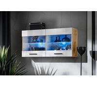 Komodee, Vitrine Armoire Savona, Blanc Wotan, Largeur 100 cm x Hauteur 50 cm x Profondeur 30 cm, LED Bleues, 2 étagères, pour Salon, Chambre, Entrée, Cuisine