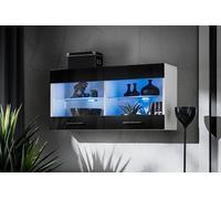 Komodee, Vitrine Armoire Savona, Noir Blanc, Largeur 100 cm x Hauteur 50 cm x Profondeur 30 cm, LED Bleues, 2 étagères, pour Salon, Chambre, Entrée, Cuisine