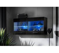 Komodee, Vitrine Armoire Savona, Noir Noir, Largeur 100 cm x Hauteur 50 cm x Profondeur 30 cm, LED Bleues, 2 étagères, pour Salon, Chambre, Entrée, Cuisine