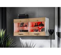 Komodee, Vitrine Armoire Savona, Wotan Blanc, Largeur 100 cm x Hauteur 50 cm x Profondeur 30 cm, LED RGB, 2 étagères, pour Salon, Chambre, Entrée, Cuisine