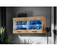 Komodee, Vitrine Armoire Savona, Wotan Wotan, Largeur 100 cm x Hauteur 50 cm x Profondeur 30 cm, LED Bleues, 2 étagères, pour Salon, Chambre, Entrée, Cuisine