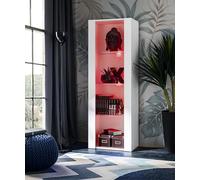 Komodee Vitrine Armoire Tivoli, Blanc/Blanc, Largeur 55cm x Hauteur 159cm x Profondeur 35cm,LED RGB, 3 étagères en Verre, pour Salon, Chambre, Entrée