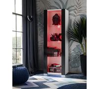 Komodee Vitrine Armoire Tivoli, Blanc/Noir, Largeur 55cm x Hauteur 159cm x Profondeur 35cm,LED RGB, 3 étagères, pour Salon, Chambre, Entrée