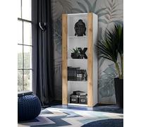 Komodee Vitrine Armoire Tivoli, Blanc/Wotan, Largeur 55cm x Hauteur 159cm x Profondeur 35cm, sans LED, 3 étagères, pour Salon, Chambre, Entrée