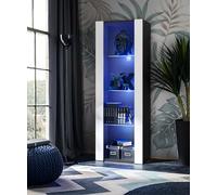 Komodee Vitrine Armoire Tivoli, Noir/Blanc, Largeur 55cm x Hauteur 159cm x Profondeur 35cm,LED Bleu, 3 étagères en Verre, pour Salon, Chambre, Entrée