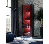 Komodee Vitrine Armoire Tivoli, Noir/Noir, Largeur 55cm x Hauteur 159cm x Profondeur 35cm,LED RGB, 3 étagères, pour Salon, Chambre, Entrée
