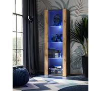 Komodee Vitrine Armoire Tivoli, Noir/Wotan, Largeur 55cm x Hauteur 159cm x Profondeur 35cm,LED Bleu, 3 étagères, pour Salon, Chambre, Entrée