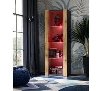 Komodee Vitrine Armoire Tivoli, Noir/Wotan, Largeur 55cm x Hauteur 159cm x Profondeur 35cm,LED RGB, 3 étagères, pour Salon, Chambre, Entrée