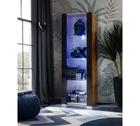 Komodee Vitrine Armoire Tivoli, Wotan/Noir, Largeur 55cm x Hauteur 159cm x Profondeur 35cm,LED Bleu, 3 étagères, pour Salon, Chambre, Entrée