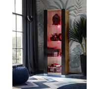 Komodee Vitrine Armoire Tivoli, Wotan/Noir, Largeur 55cm x Hauteur 159cm x Profondeur 35cm,LED RGB, 3 étagères en Verre, pour Salon, Chambre, Entrée