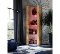 Komodee Vitrine Armoire Tivoli, Wotan/Wotan, Largeur 55cm x Hauteur 159cm x Profondeur 35cm,LED RGB, 3 étagères, pour Salon, Chambre, Entrée