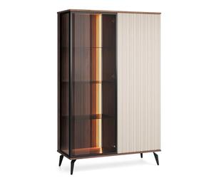 Komodee Vitrine Debout Dawson - Noix - Cachemire - Vitrée - Éclairage LED - Largeur 103 cm, Hauteur 162 cm, Profondeur 39 cm
