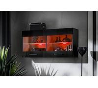 Komodee Vitrine Savona Blanc/Noir 100x50x30 cm | Vitrine Armoire Savona, Noir Noir, Largeur 100 cm x Hauteur 50 cm x Profondeur 30 cm, LED RGB, 2 étagères, Cuisine