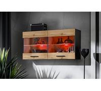 Komodee Vitrine Savona Noir/Wotan 100x50x30 cm | Vitrine Armoire Savona, Wotan Noir, Largeur 100 cm x Hauteur 50 cm x Profondeur 30 cm, LED RGB, 2 étagères, Cuisine