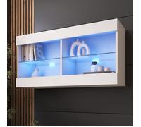 Komodee Vitrine Suspendue Horizontal Tivoli - Blanc Blanc - 100 x 50 x 29 cm - LED Bleues