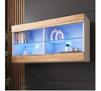 Komodee Vitrine Suspendue Horizontal Tivoli - Wotan Blanc - 100 x 50 x 29 cm - LED Bleues