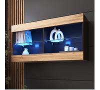 Komodee Vitrine Suspendue Horizontal Tivoli - Wotan Noir - 100 x 50 x 29 cm - LED Bleues