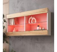 Komodee Vitrine Suspendue Tivoli A1 Blanc/Blanc 100x50x29 cm | Vitrine Suspendue Tivoli, Wotan Blanc, Largeur 100 cm x Hauteur 50 cm x Profondeur 29 cm, LED RVB, pour Salon, Chambre