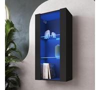 Komodee Vitrine Suspendue Tivoli A1 Noir/Noir 50x100x29 cm | Vitrine Suspendue Tivoli, Noir Noir, Largeur 50 cm x Hauteur 100 cm x Profondeur 29 cm, LED Bleues, pour Salon, Chambre