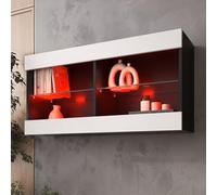 Komodee Vitrine Suspendue Tivoli, Blanc Noir, Largeur 100 cm x Hauteur 50 cm x Profondeur 29 cm, LED RVB, pour Salon, Chambre