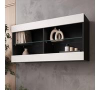 Komodee Vitrine Suspendue Tivoli, Blanc Noir, Largeur 100 cm x Hauteur 50 cm x Profondeur 29 cm, sans LED, pour Salon, Chambre