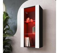Komodee Vitrine Suspendue Tivoli, Blanc Noir, Largeur 50 cm x Hauteur 100 cm x Profondeur 29 cm, LED RVB, pour Salon, Chambre