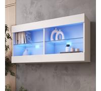 komodee Vitrine Suspendue Tivoli Horizontal 100, Noir Blanc Chêne, LED en option