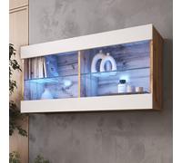 komodee Vitrine Suspendue Tivoli Horizontal 100, Noir Blanc Chêne, LED en option