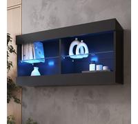 komodee Vitrine Suspendue Tivoli Horizontal 100, Noir Blanc Chêne, LED en option