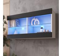 komodee Vitrine Suspendue Tivoli Horizontal 100, Noir Blanc Chêne, LED en option