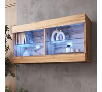 komodee Vitrine Suspendue Tivoli Horizontal 100, Noir Blanc Chêne, LED en option