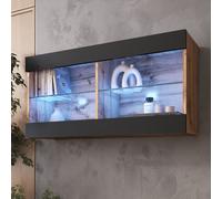 komodee Vitrine Suspendue Tivoli Horizontal 100, Noir Blanc Chêne, LED en option