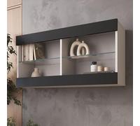 Komodee Vitrine Suspendue Tivoli, Noir Blanc, Largeur 100 cm x Hauteur 50 cm x Profondeur 29 cm, sans LED, pour Salon, Chambre