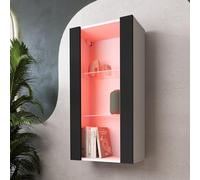 Komodee Vitrine Suspendue Tivoli, Noir Blanc, Largeur 50 cm x Hauteur 100 cm x Profondeur 29 cm, LED RVB, pour Salon, Chambre