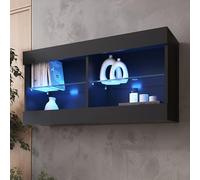 Komodee Vitrine Suspendue Tivoli, Noir Noir, Largeur 100 cm x Hauteur 50 cm x Profondeur 29 cm, LED Bleues, pour Salon, Chambre