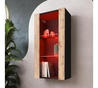 Komodee Vitrine Suspendue Tivoli Noir/Wotan 50x100x29 cm | Vitrine Suspendue Tivoli, Wotan Noir, Largeur 50 cm x Hauteur 100 cm x Profondeur 29 cm, LED RVB, pour Salon, Chambre