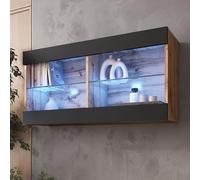 Komodee Vitrine Suspendue Tivoli, Noir Wotan, Largeur 100 cm x Hauteur 50 cm x Profondeur 29 cm, LED Bleues, pour Salon, Chambre