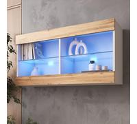 Komodee Vitrine Suspendue Tivoli, Wotan Blanc, Largeur 100 cm x Hauteur 50 cm x Profondeur 29 cm, LED Bleues, pour Salon, Chambre