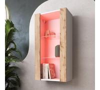 Komodee Vitrine Suspendue Tivoli, Wotan Blanc, Largeur 50 cm x Hauteur 100 cm x Profondeur 29 cm, LED RVB, pour Salon, Chambre