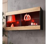 Komodee Vitrine Suspendue Tivoli, Wotan Noir, Largeur 100 cm x Hauteur 50 cm x Profondeur 29 cm, LED RVB, pour Salon, Chambre
