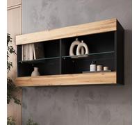 Komodee Vitrine Suspendue Tivoli, Wotan Noir, Largeur 100 cm x Hauteur 50 cm x Profondeur 29 cm, sans LED, pour Salon, Chambre