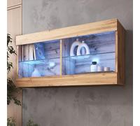 Komodee Vitrine Suspendue Tivoli, Wotan Wotan, Largeur 100 cm x Hauteur 50 cm x Profondeur 29 cm, LED Bleues, pour Salon, Chambre