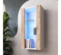 Komodee Vitrine Tivoli A1 Wotan/Blanc 50x100x29 cm | Vitrine Suspendue Tivoli, Wotan Blanc, Largeur 50 cm x Hauteur 100 cm x Profondeur 29 cm, LED Bleues, pour Salon, Chambre