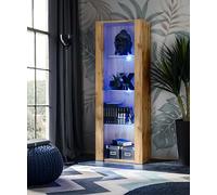 Komodee Vitrine Armoire Tivoli, Wotan/Wotan, Largeur 55cm x Hauteur 159cm x Profondeur 35cm,LED Bleu, 3 étagères en Verre, pour Salon, Chambre, Entrée