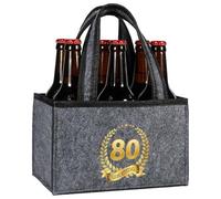 Komoke Sac à main pour homme de bière - Sac à bouteilles pratique pour 6 bouteilles, sac à main réutilisable pour homme avec séparateurs et poignée, idée cadeau parfaite pour 80e anniversaire pour